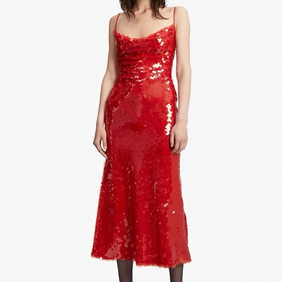 Bardot Karina Sequin Maxi Dress in Fire Red - Picture 8 of 11